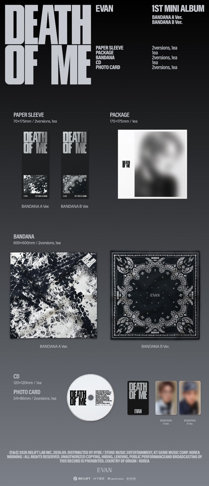 EVAN 1st Mini Album [DEATH OF ME] BANDANA