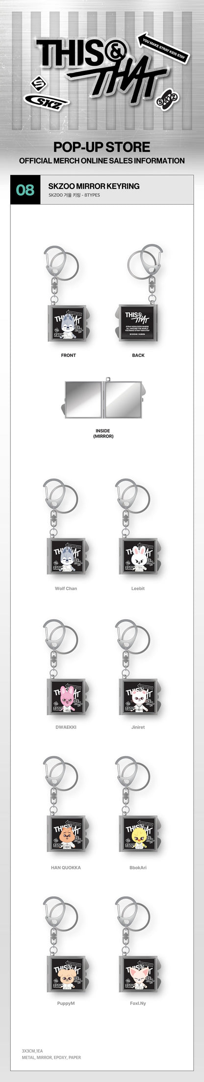 Stray Kids MD [THIS & THAT POP-UP STORE] SKZOO MIRROR KEYRING
