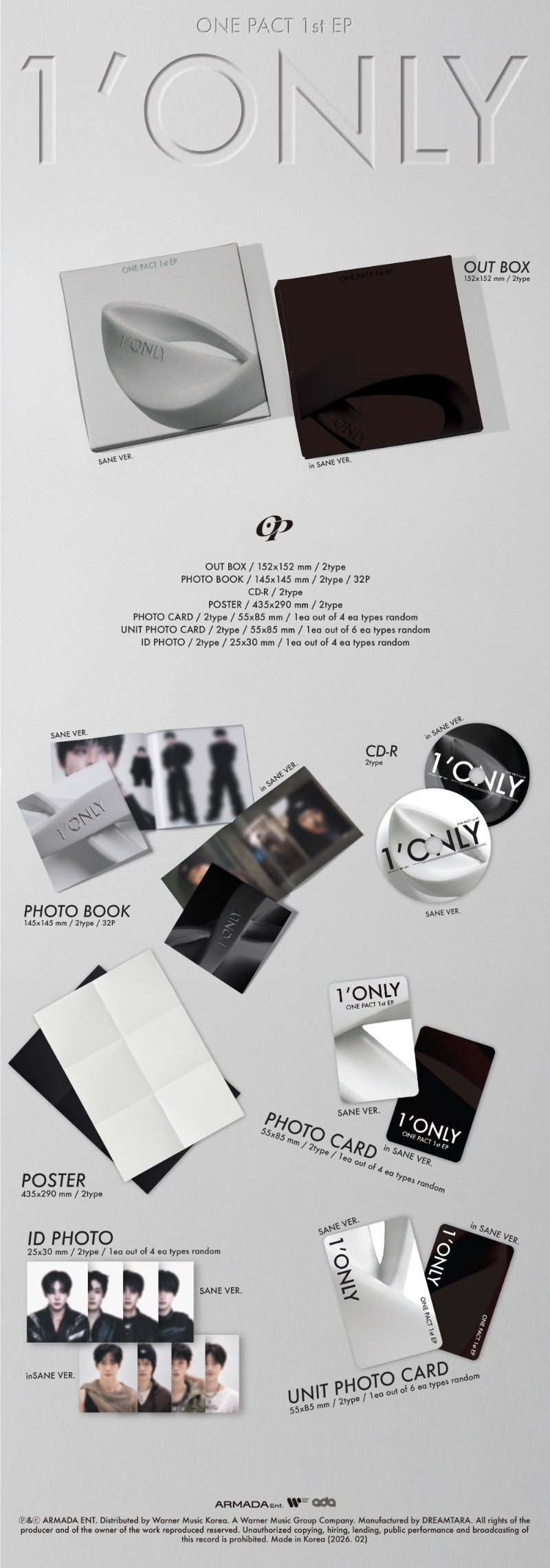 ONE PACT 1st EP Album [1'ONLY] (SANE Ver. / in SANE Ver.) - DalkomHarmony