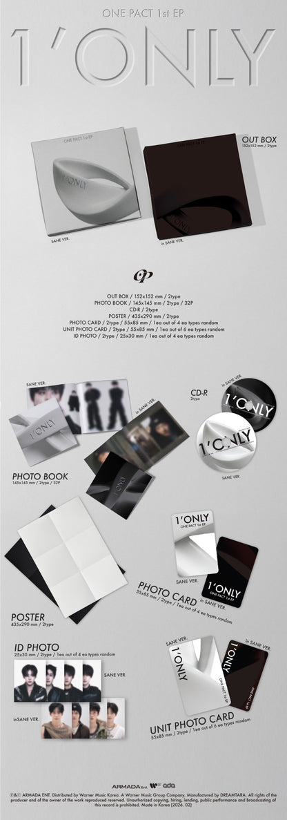 ONE PACT 1st EP Album [1'ONLY] (SANE Ver. / in SANE Ver.) - DalkomHarmony